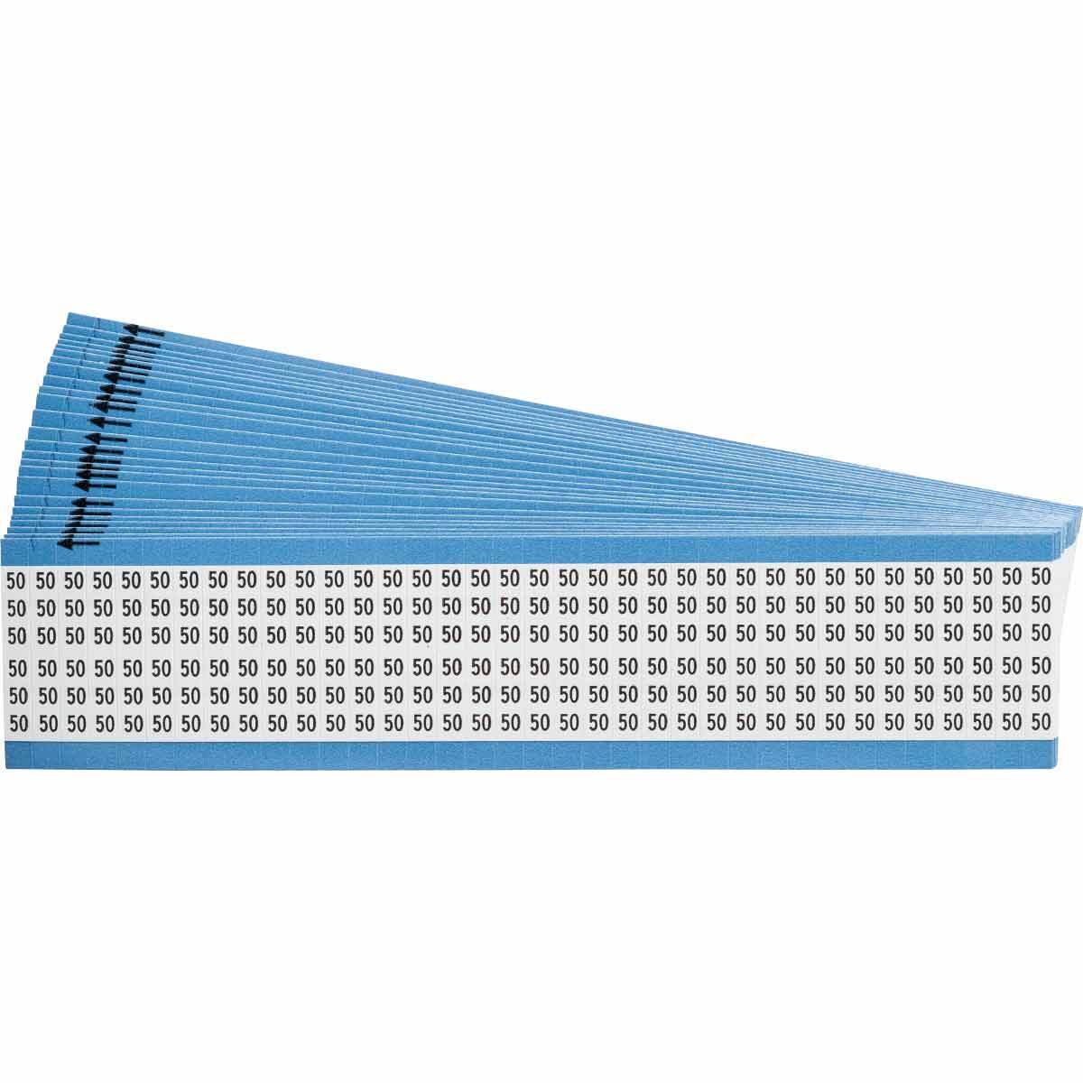 WM-50-PK WM Series Pre-Printed Solid Number Wire Marker Card, 1/4 in W, Black on White, B-500 Repositionable Vinyl Coated Fabric, 36 Markers per Card