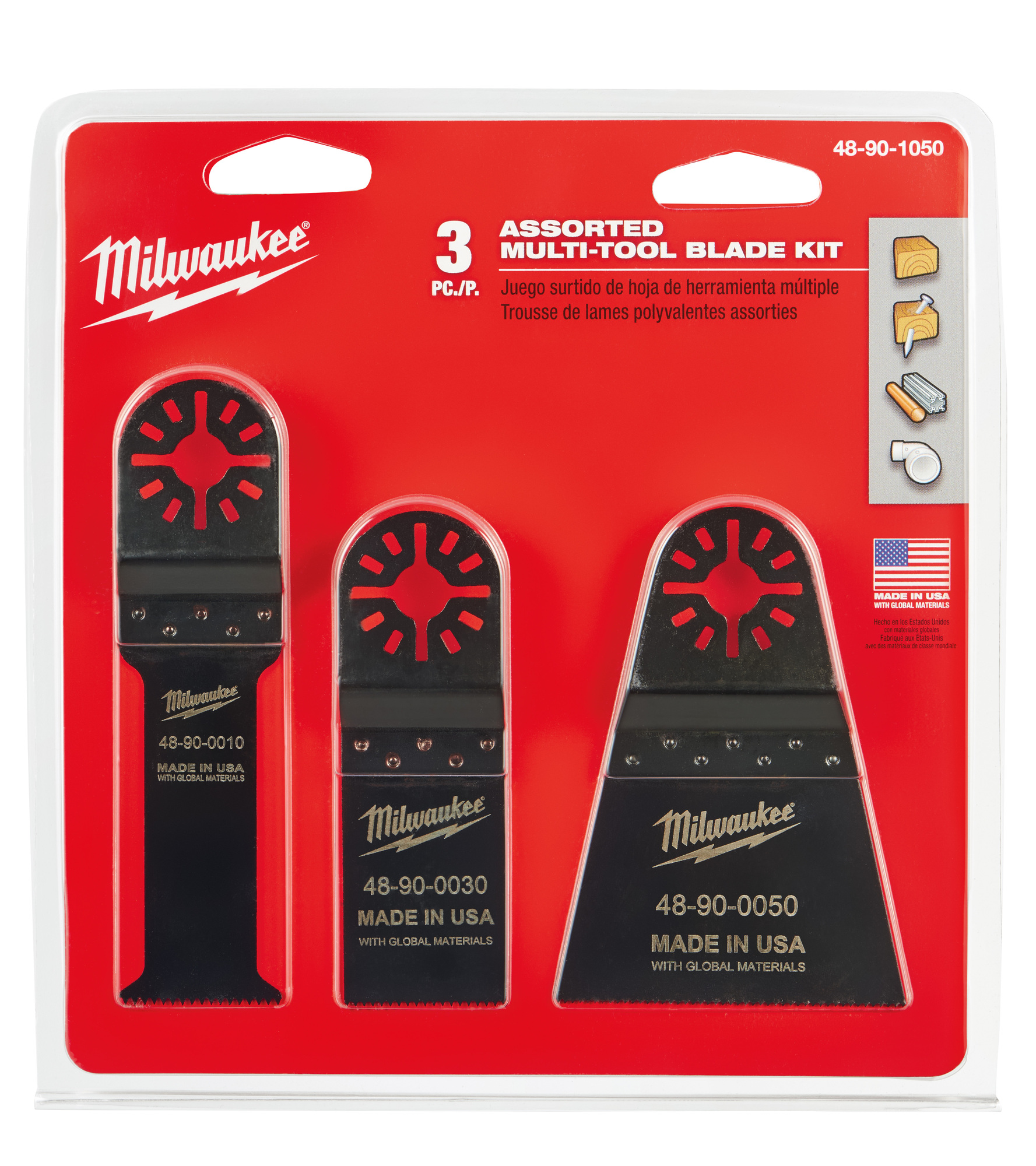 48-90-1050 Assorted Multi-Tool Blade Kit, For Use With Professional Grade Multi-Oscillating Tool, 3-Piece, 1-1/4 and 2-1/2 in Size, Bi-Metal/High Carbon Steel