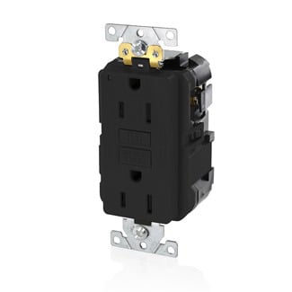 MGFN1-E SmartlockPro Slim Duplex Feed Through Self-Test GFCI Receptacle, 125 V AC, 15 A, 2 Poles, 3 Wires, Black
