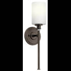 The Joelson(TM) 18.25in; 1 light wall sconce features a classic look with its Olde Bronze finish and satin etched cased opal and clear glass accent glass. The Joelson wall sconce is retro inspired and is perfect in several aesthetic environments, including traditional and modern.