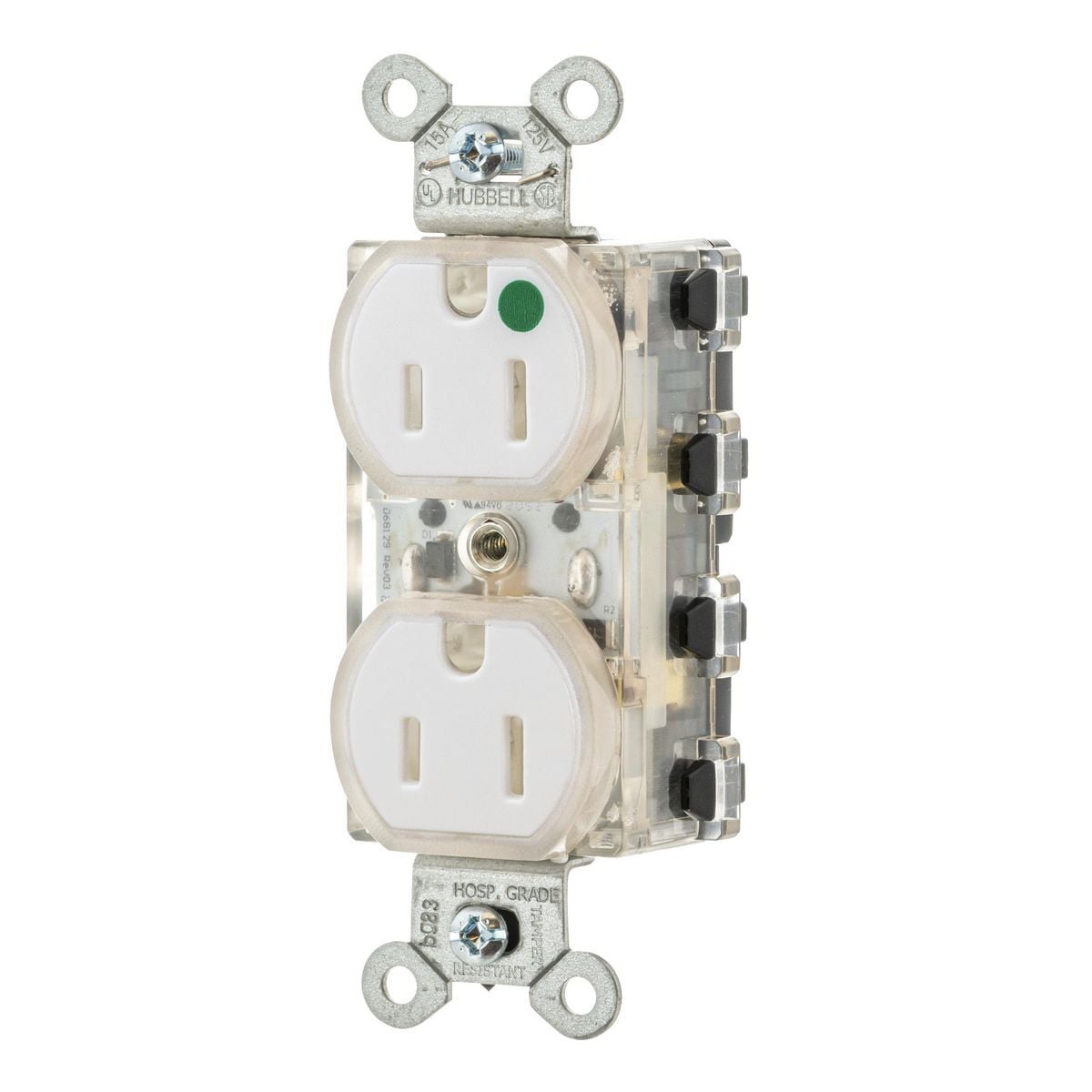 SNAP8200WLTR Duplex Extra Heavy Duty Tamper-Resistant Straight Blade Receptacle, 125 VAC, 15 A, 2 Poles, 3 Wires, White