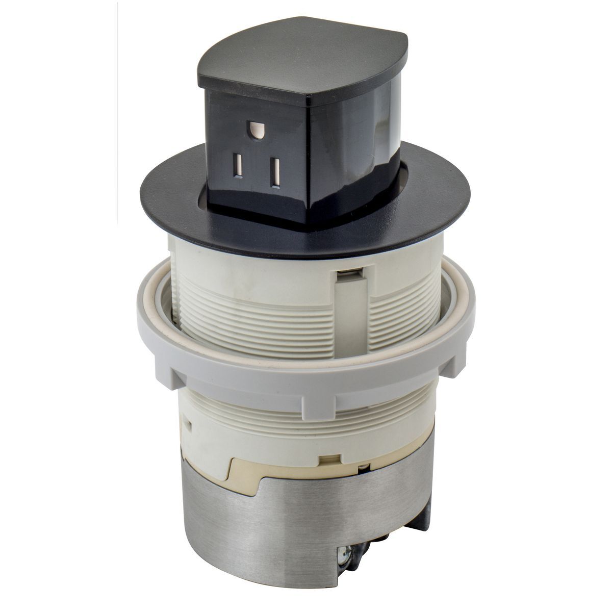 RCT201BK Flush Pop-Up Standard Sized Tamper Resistant Countertop Receptacle, 1 Gangs, 4 in Dia Cover, Composite