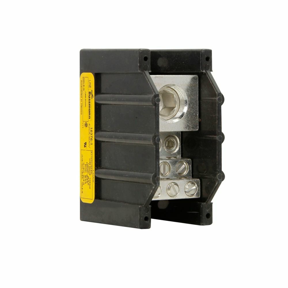 Eaton Bussmann series power distribution block, 600 Vac, 600 Vdc, 420A, Power distribution block, Single-pole, SCCR: 10 kA, Black, Molded Thermoplastic Base, Tin-plated aluminum connector - 16376-1
