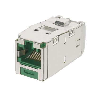 Mini-Com STP RJ45 Cat 6A Keyed TG Jack Module, Green
