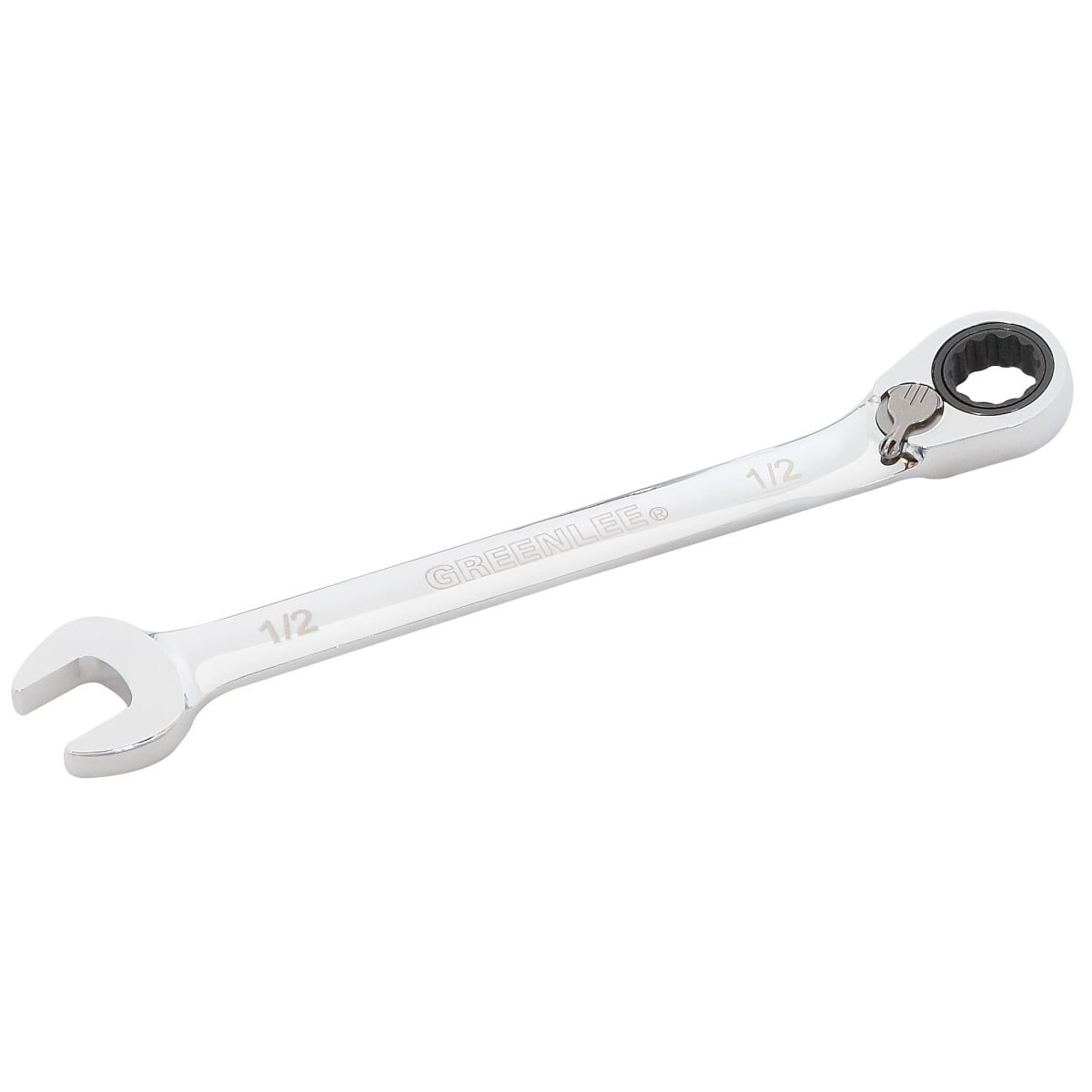 0354-15 Ratcheting Standard Combination Wrench, 1/2 in Wrench, 15 deg Offset, 7 in OAL, Polished Chrome