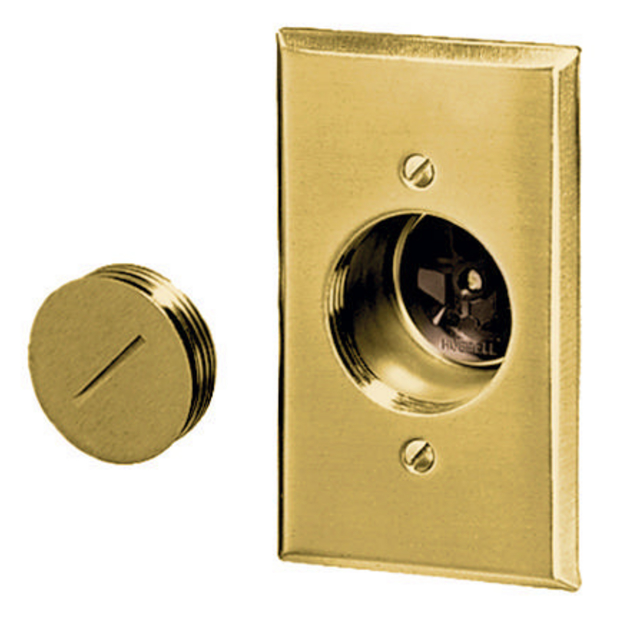 HBL6236 Grounding Single Stamped Standard Surface Mount Straight Blade Receptacle, 125 V AC, 15 A, 2 Poles, 3 Wires, Brass