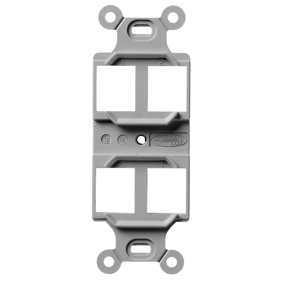 Q106G 106 Duplex Unloaded Outlet Frame, 1 Gangs, 4 Ports, ABS, Gray, For Use With Jack and Audio/Video Connectors