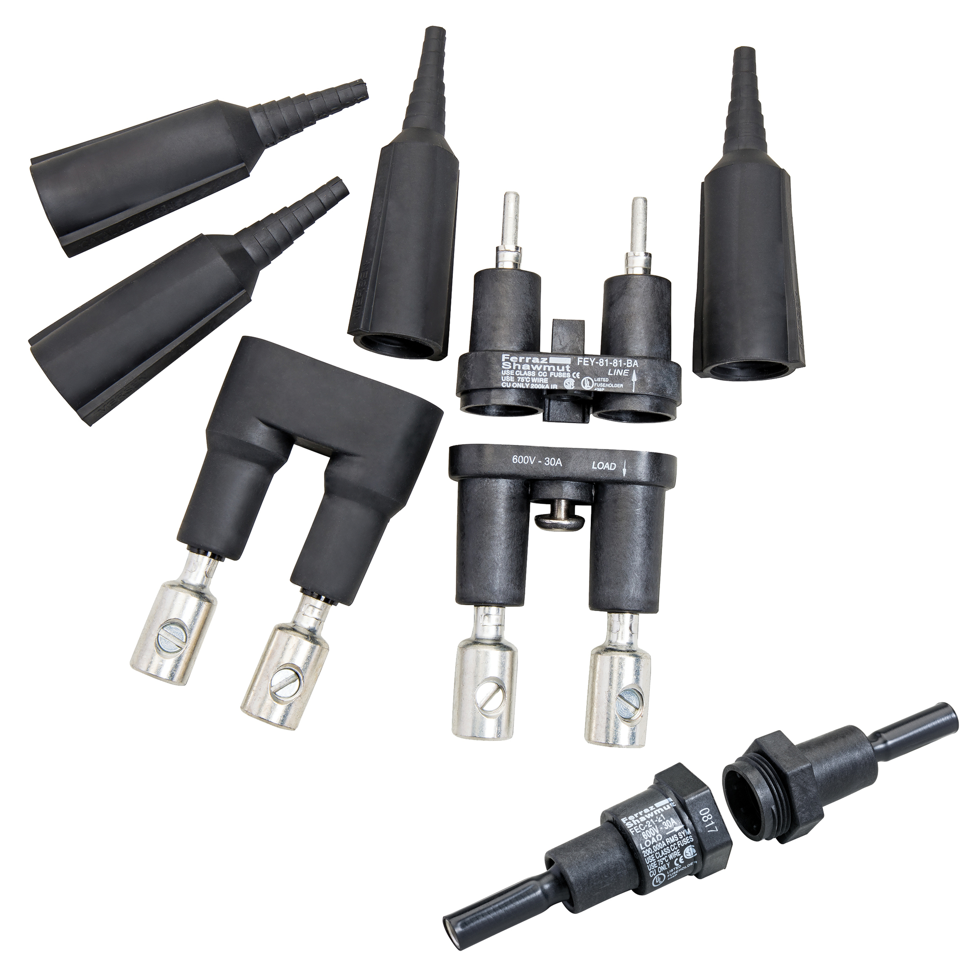 FEY-81-81-BA FEY Breakaway Fuse Holder With FSB1 Insulated Boot, 600 V AC/DC, 30 A, 12 to 2 AWG Wire, 2 Poles