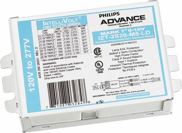 IZT2T42M5LD35M Electronic Fluorescent Dimming Ballast, Programmed, High, 2 Lamps, 50-60 Hz, 120-277V, 42W