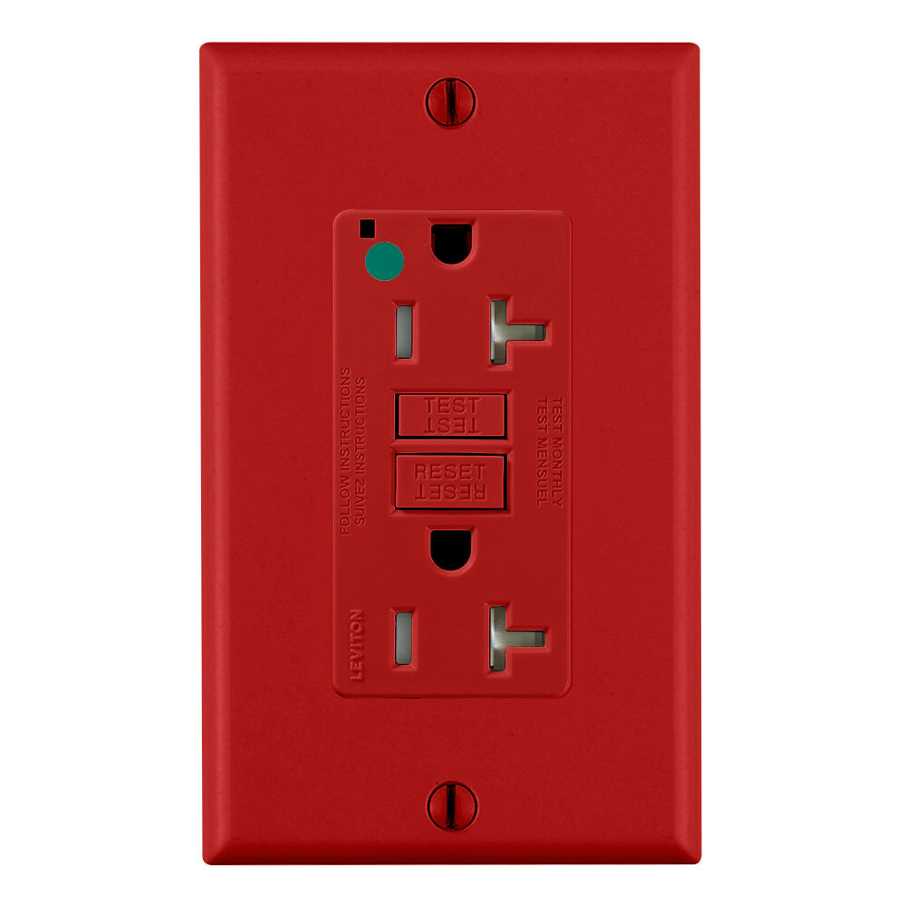 GFTR2-HGR SmartlockPro Slim Feed Through Self-Test Tamper Resistant GFCI Receptacle, 125 V AC, 20 A, 2 Poles, 3 Wires, Red