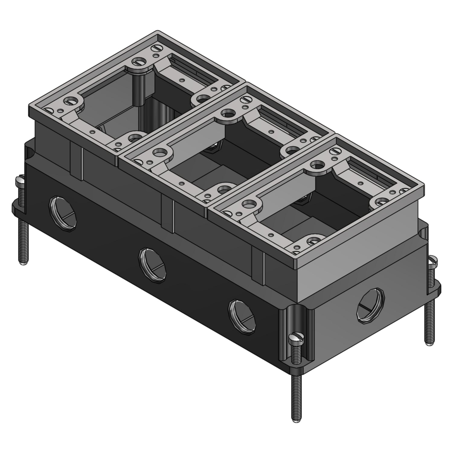 SP-643-1-AL Steel City 640 Fully Adjustable Fully Adjustable Watertight Floor Box With Aluminum Trim, Cast Iron, 111 cu-in Capacity, 3 Gangs, 4-1/2 in L x 3 in W