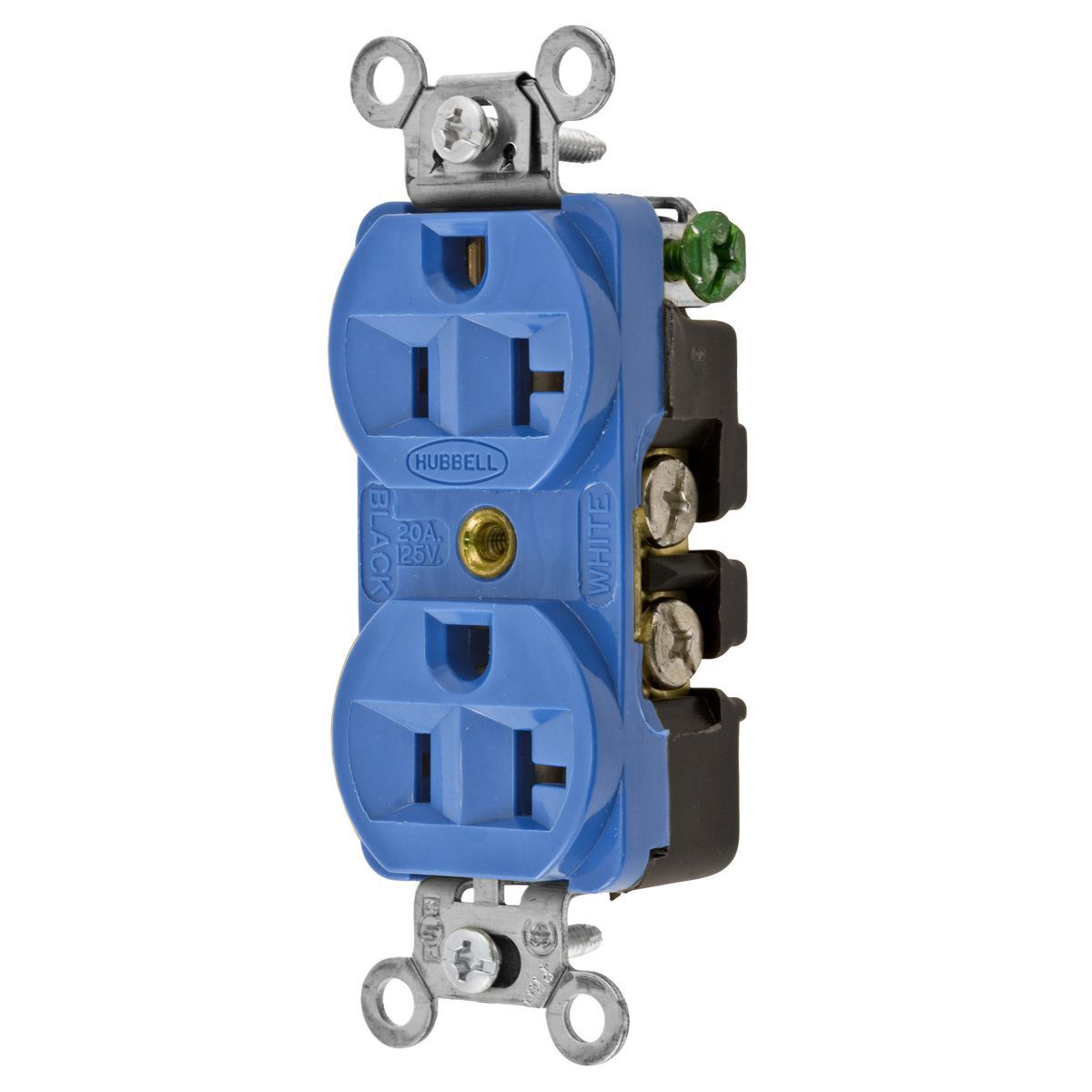 5362BL 1-Phase Duplex Heavy Duty Standard Screw Mount Straight Blade Receptacle, 125 V AC, 20 A, 2 Poles, 3 Wires, Blue