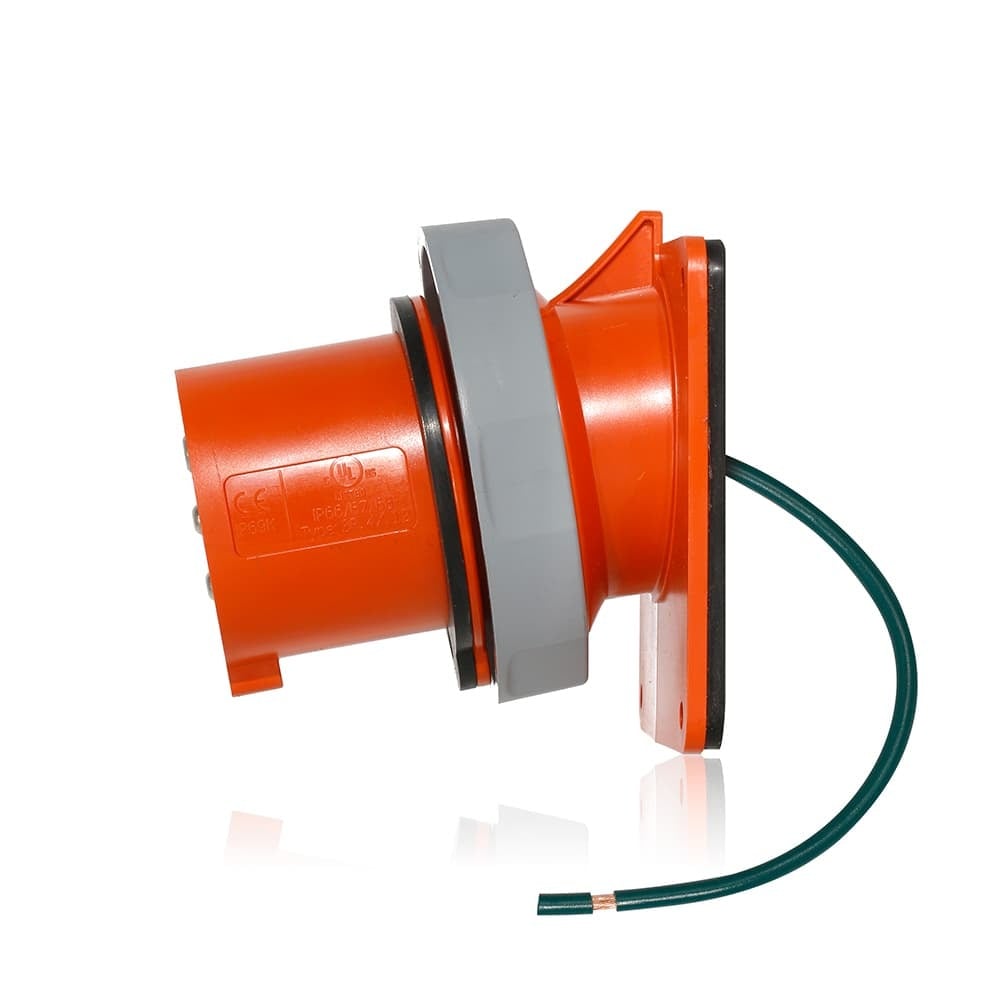 430B12WLEV 3-Phase 12-Clock Position Dust/Watertight Pin and Sleeve Inlet, 125/250 V AC, 30 A, 3 Poles, 4 Wires, Orange