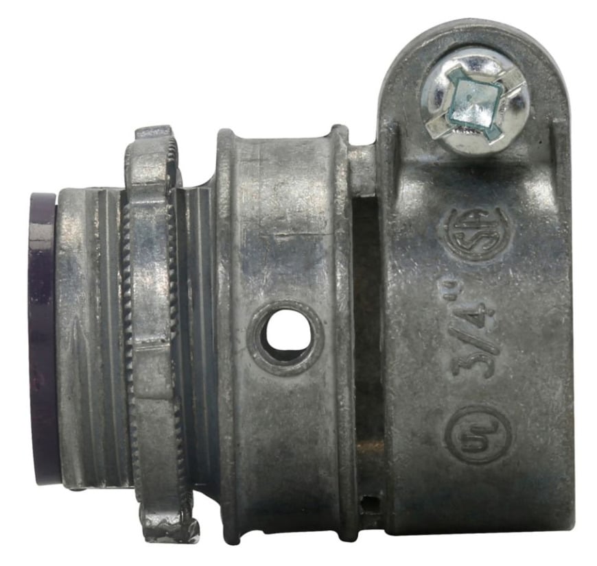 1709DC Insulated Straight Threaded Squeeze Conduit Connector, 3/4 in Trade, For Use With Flexible Metallic Conduit Fitting, Die Cast Zinc, Zinc Plated