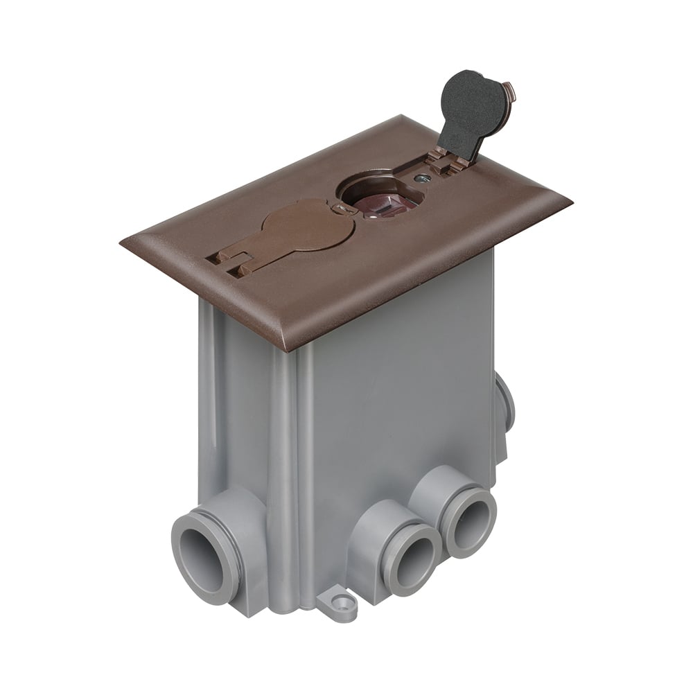 FLBCF101BR Adjustable Non-Metallic Floor Box With (2) Flip Lids, Plastic, 1 Gang, 2 Outlets, 6.022 in L x 4.152 in W x 6.199 in H