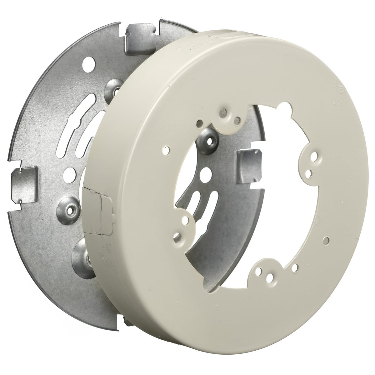 HBL5737IVA Standard Round Open Base Extension Box, 5.7 in L x 5.7 in W x 1.2 in H, Rolled Steel, Ivory