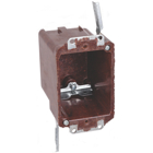 One-Gang Bracket Outlet Box, Volume 16 Cubic Inches, Length 3-3/8 Inches, Width 2-3/8 Inches, Depth 2-7/8 Inches, Color Brown, Material Phenolic, Mounting Means Ears and #4 Swing Bracket