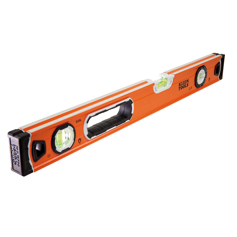 935L Rare Earth Magnet Bubble Torpedo Level With Adjustable Vial, 24 in L, 3 Vials, Aluminum, +/- 0.029 deg Accuracy