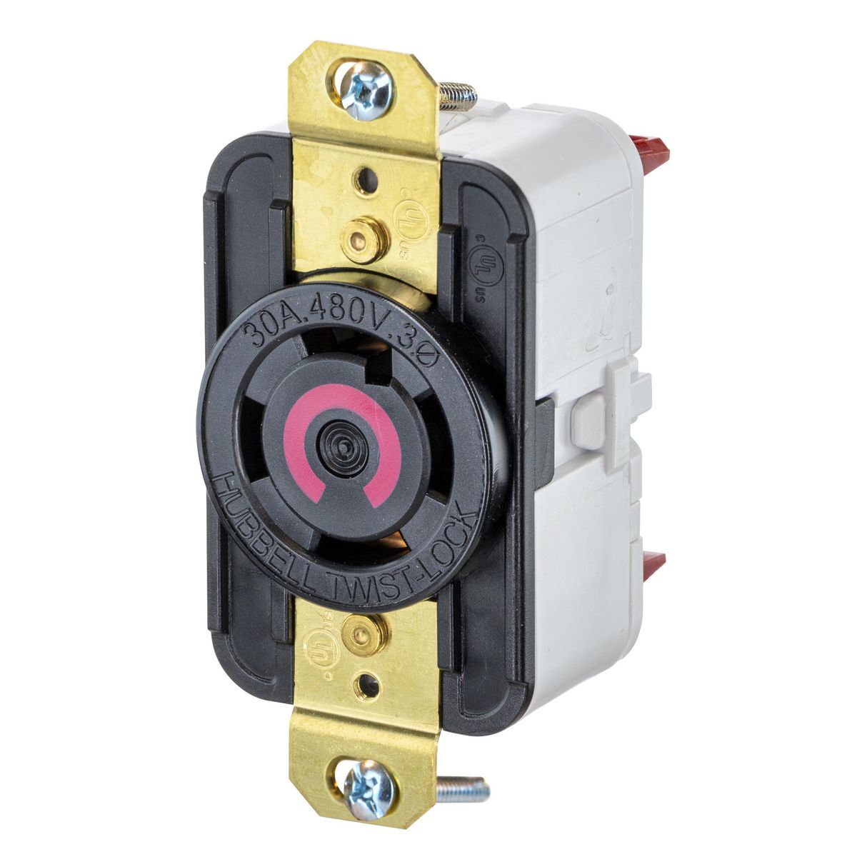 Twist-Lock Edge Receptacle with Spring Termination, 30A, 3P 480V, L16-30R, Black