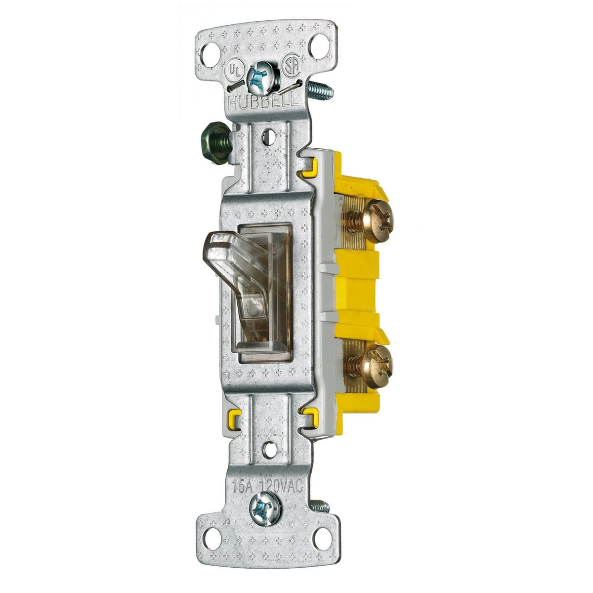 RS115ILC 2-Position Compact Illuminated Residential Grade Self-Grounding Standard Toggle Switch, 120 V, 15 A, 1800 W Power Rating, 2-Position Contact
