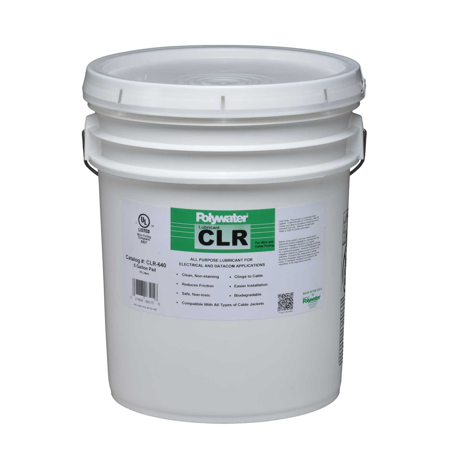 CLR-640 Cable Pulling Lubricant, 5 gal Pail, Gel Form, Clear, 0.98