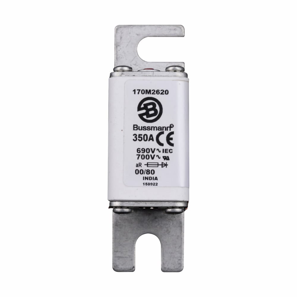 Eaton Bussmann series high speed square body fuse, 700V (UL), 690V (IEC), 350A, 200 kAIC, Top fuse status indicator, Fuse, Blade end X blade end, Class aR, DIN 43 620 - 170M2620