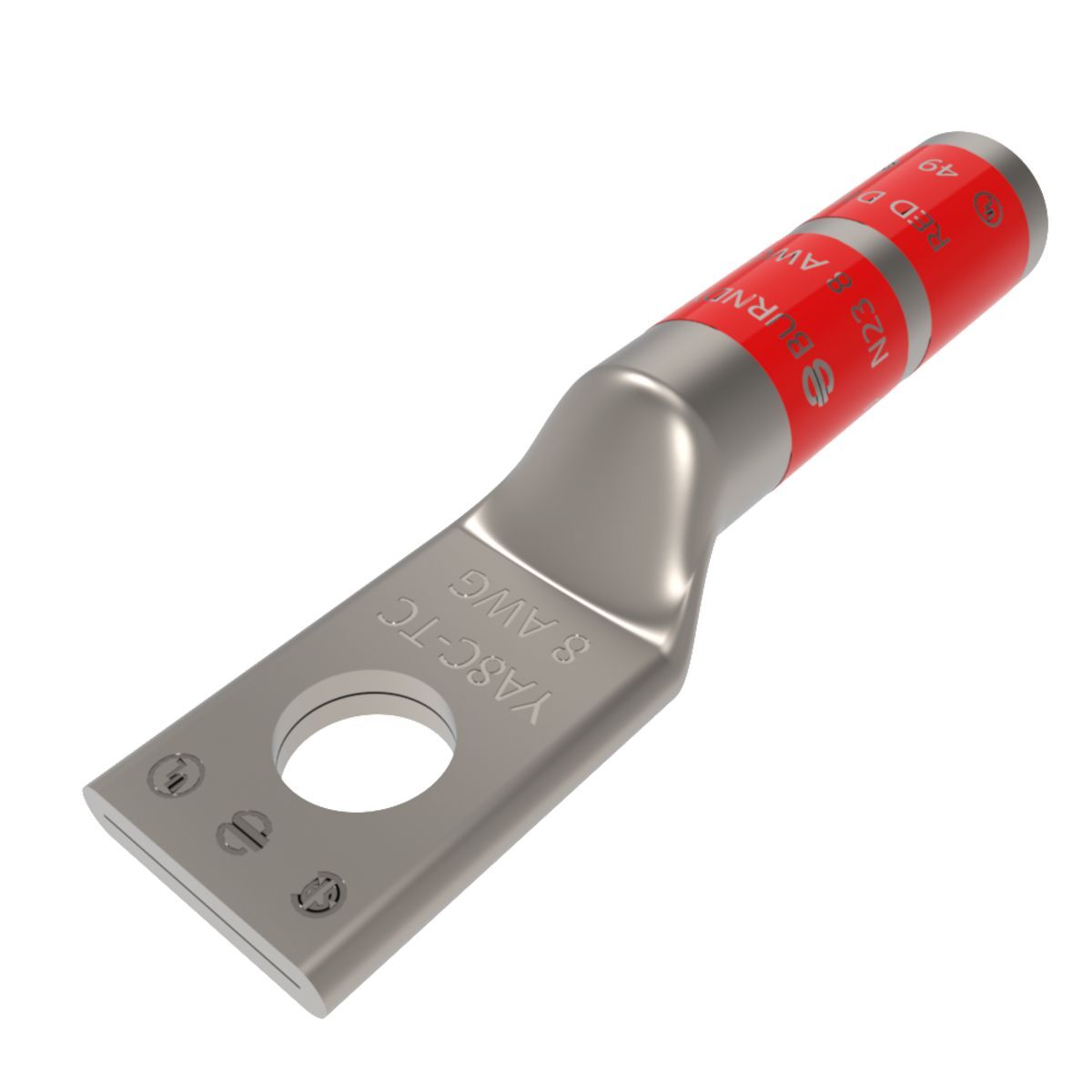 YA8CTC38 YA-TC 1-Hole Uninsulated Compression Lug, 8 AWG Stranded Copper Conductor, Die Code: 49, 3/8 in Stud, Tin Plated Copper