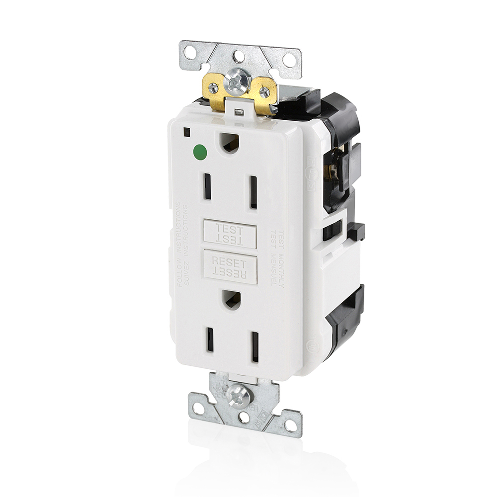 MGFN1-HGW SmartlockPro Slim Duplex Feed Through Self-Test GFCI Receptacle, 125 V AC, 15 A, 2 Poles, 3 Wires, White