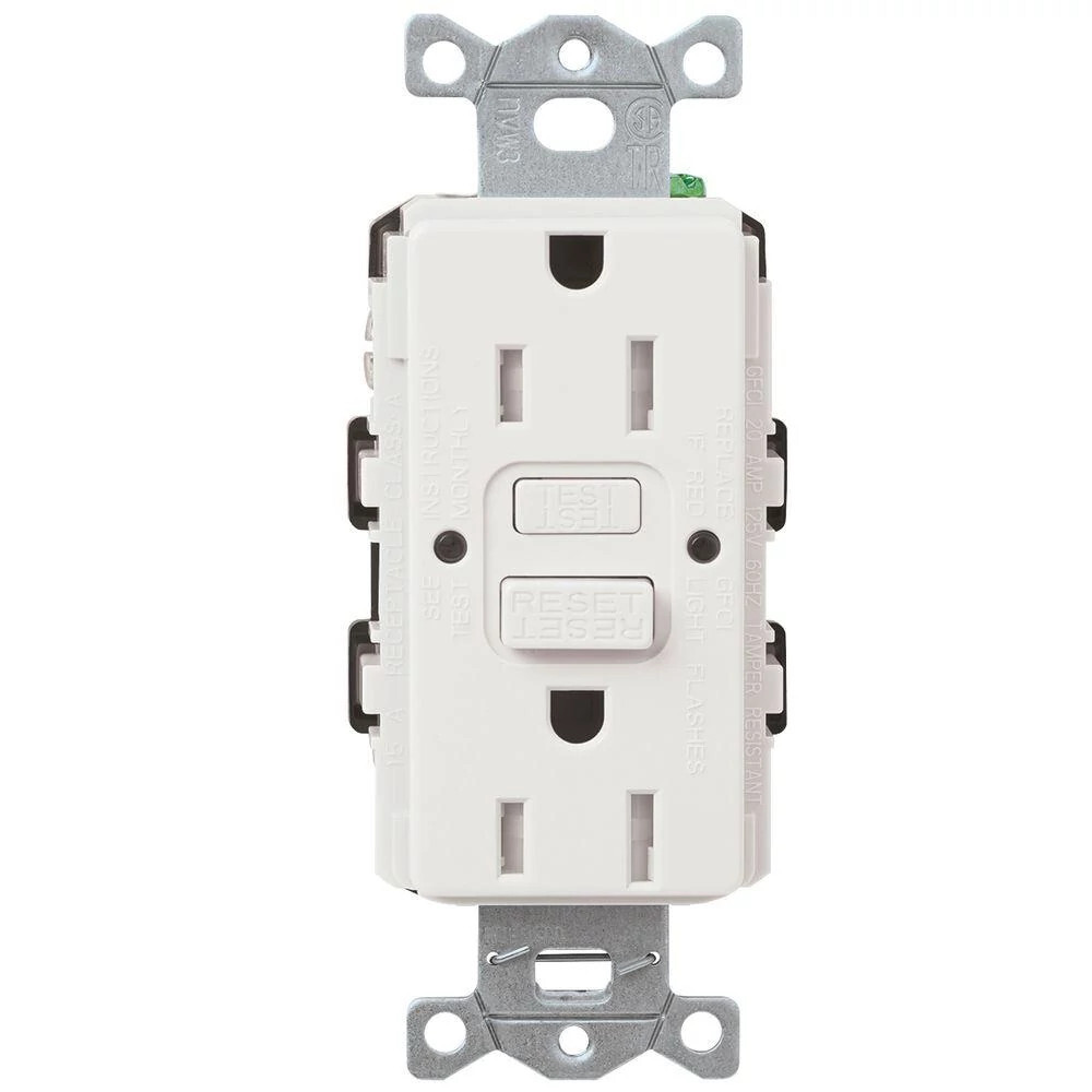 CAR-15-GFST-WH Claro Tamper-Resistant GFCI Duplex Receptacle, Designer-Style Outlet, 15 Amp, Self-Testing, Gloss, White