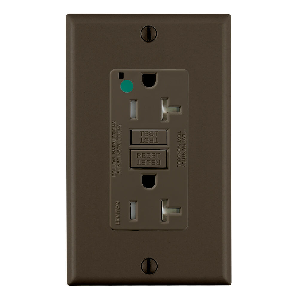 GFTR2-HG SmartlockPro Slim Duplex Self-Test Tamper Resistant GFCI Receptacle With LED Indicator Light, 125 V AC, 20 A, 2 Poles, 3 Wires, Brown