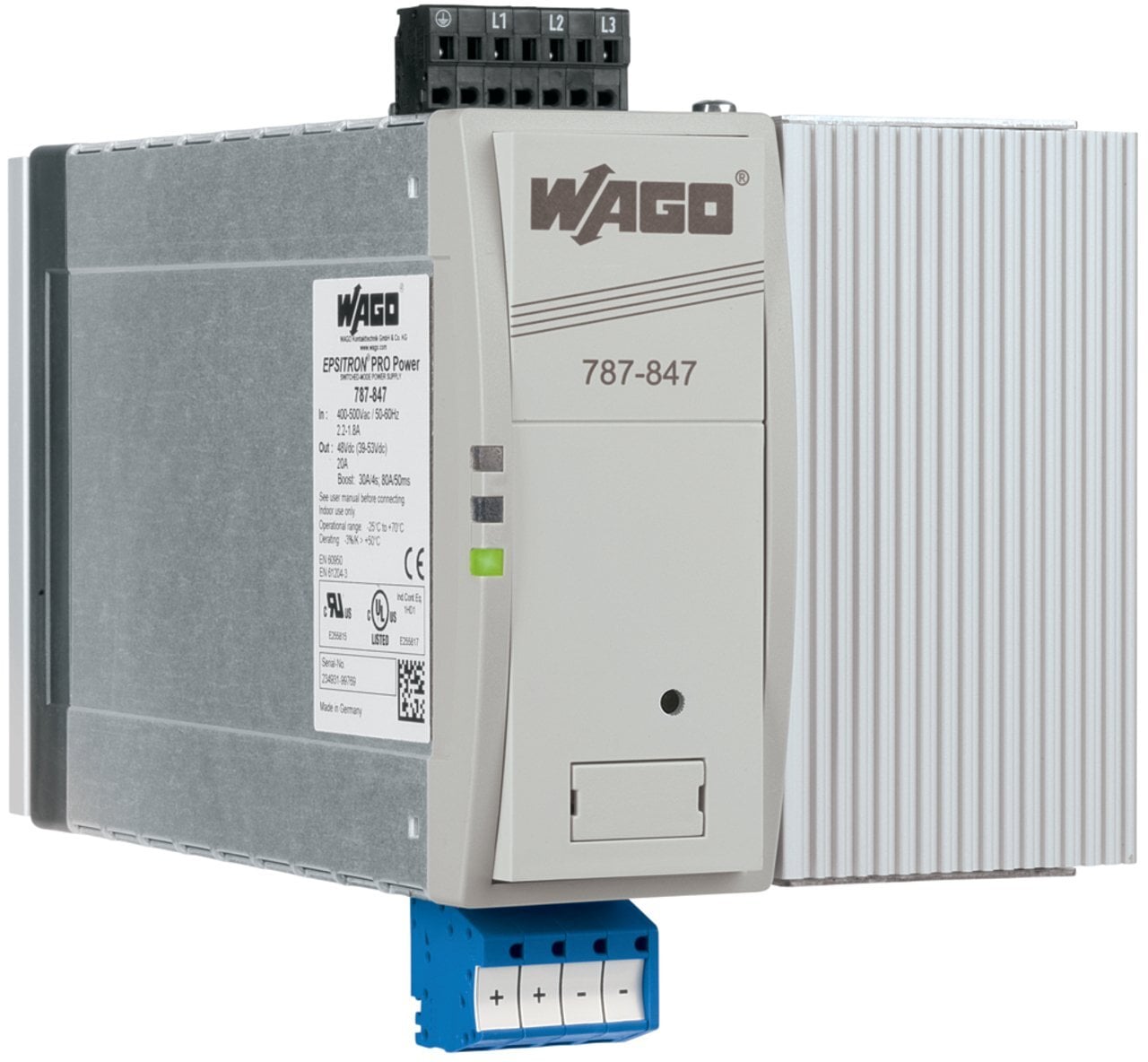 787-847 787 3-Phase Power Supply, 400 to 500 V AC Input, 48 VDC Output, 20 A, DIN Rail Mounting