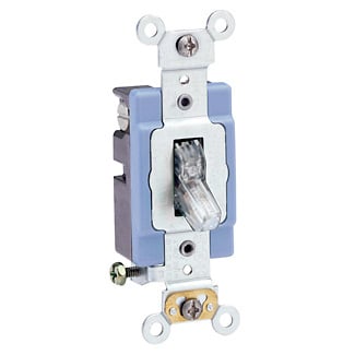 1201-PLC Illuminated ON Self-Grounding AC Quiet Toggle Switch, 120 V AC, 15 A, 1/2 hp Power Rating