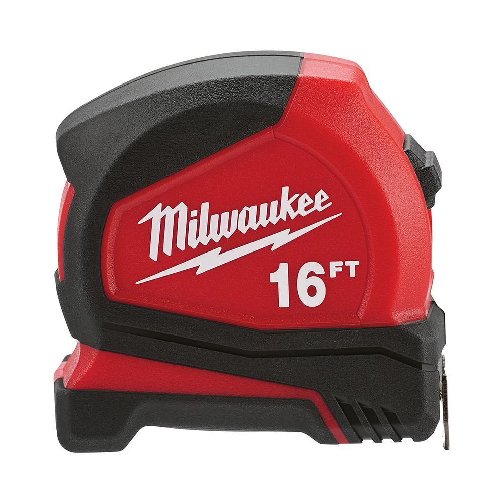 48-22-6616 Compact Measuring Tape With Belt Clip, 16 ft L x 25 mm W Blade, Steel Blade, 1/16 in, 1/8 in, 1/4 in, 1/2 in Graduation