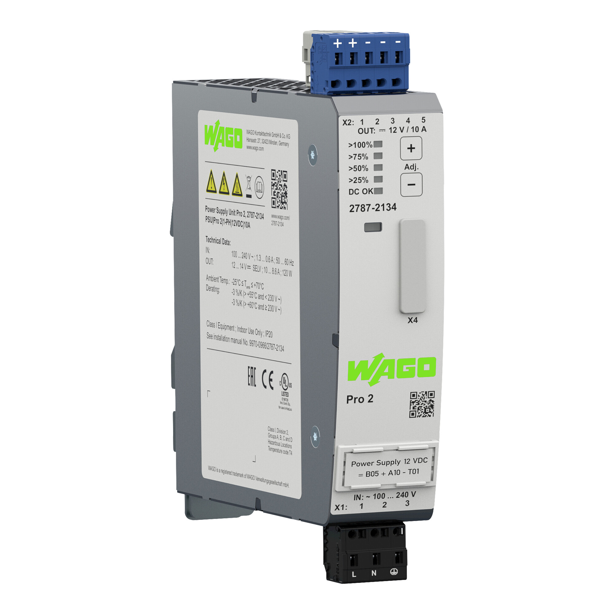 2787-2134 1-Phase, 264 V Input, 12 V DC Output, DIN Rail Mount