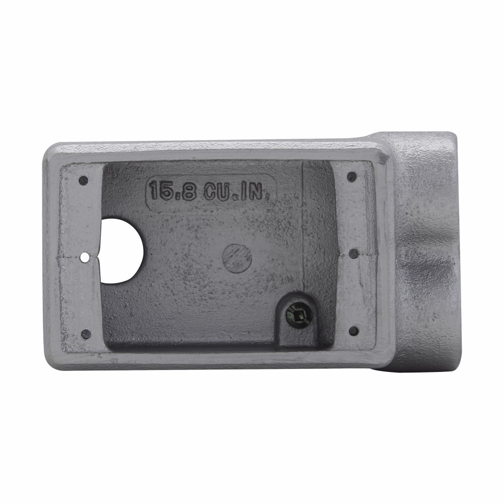 FSSA2 Condulet 3-Entry Back Feed Shallow Device Box, 3/4 in Trade, 1 Gang, Feraloy Iron Alloy, Aluminum Acrylic Painted/Electro-Galvanized