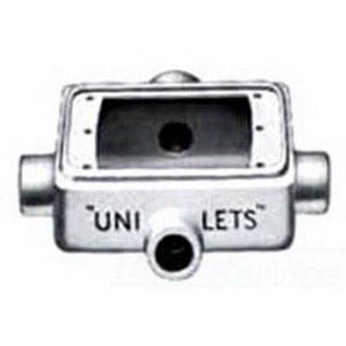 FSX175 Unilets Type FSX Heavy Duty Shallow Device Box With Internal Ground Screw, Malleable Iron, 25 cu-in Capacity, 1 Gangs, 4 Outlets, 4 Knockouts, 4.56 in H x 2.81 in W x 2 in D