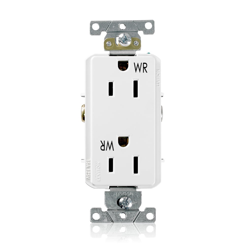 WDR15-W Decora Plus Duplex Heavy Duty Self-Grounding Smooth Face Weather-Resistant Straight Blade Receptacle, 125 V AC, 15 A, 2 Poles, 3 Wires, White