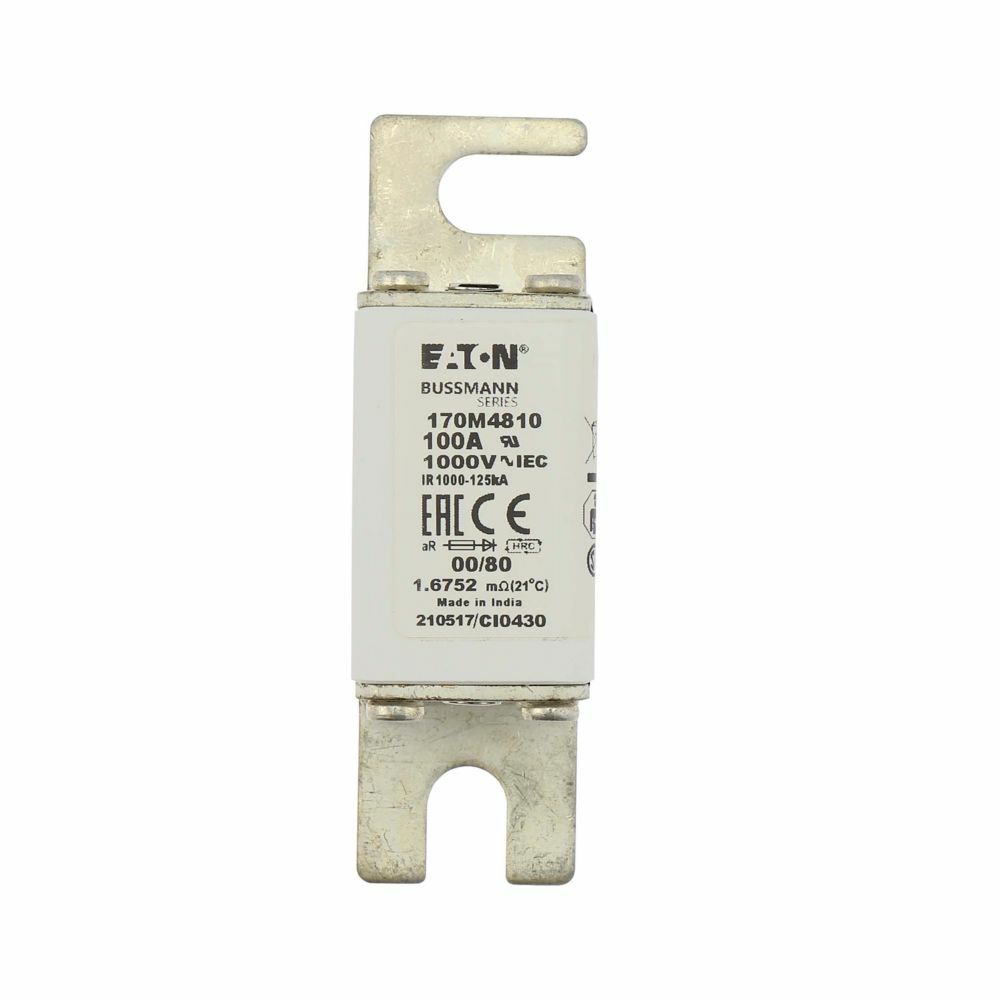 170M4810 Semi-Conductor High Speed Fuse, 100 A, 1 kV, 125 kA Interrupt, Class: aR, Square Body