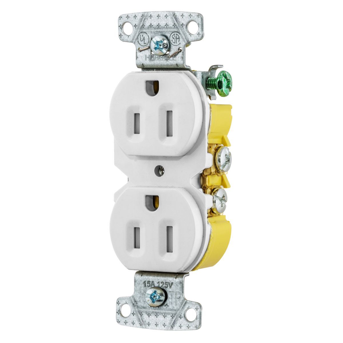 RR15SWTRX Duplex Standard Tamper Resistant Straight Blade Receptacle, 125 V AC, 15 A, 2 Poles, 3 Wires, White
