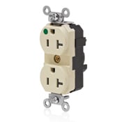 M8300-ILI Lev-Lok 1-Phase Duplex Extra Heavy Duty Illuminated Isolated Grounding Straight Blade Receptacle, 125 V AC, 20 A, 2 Poles, 3 Wires, Ivory
