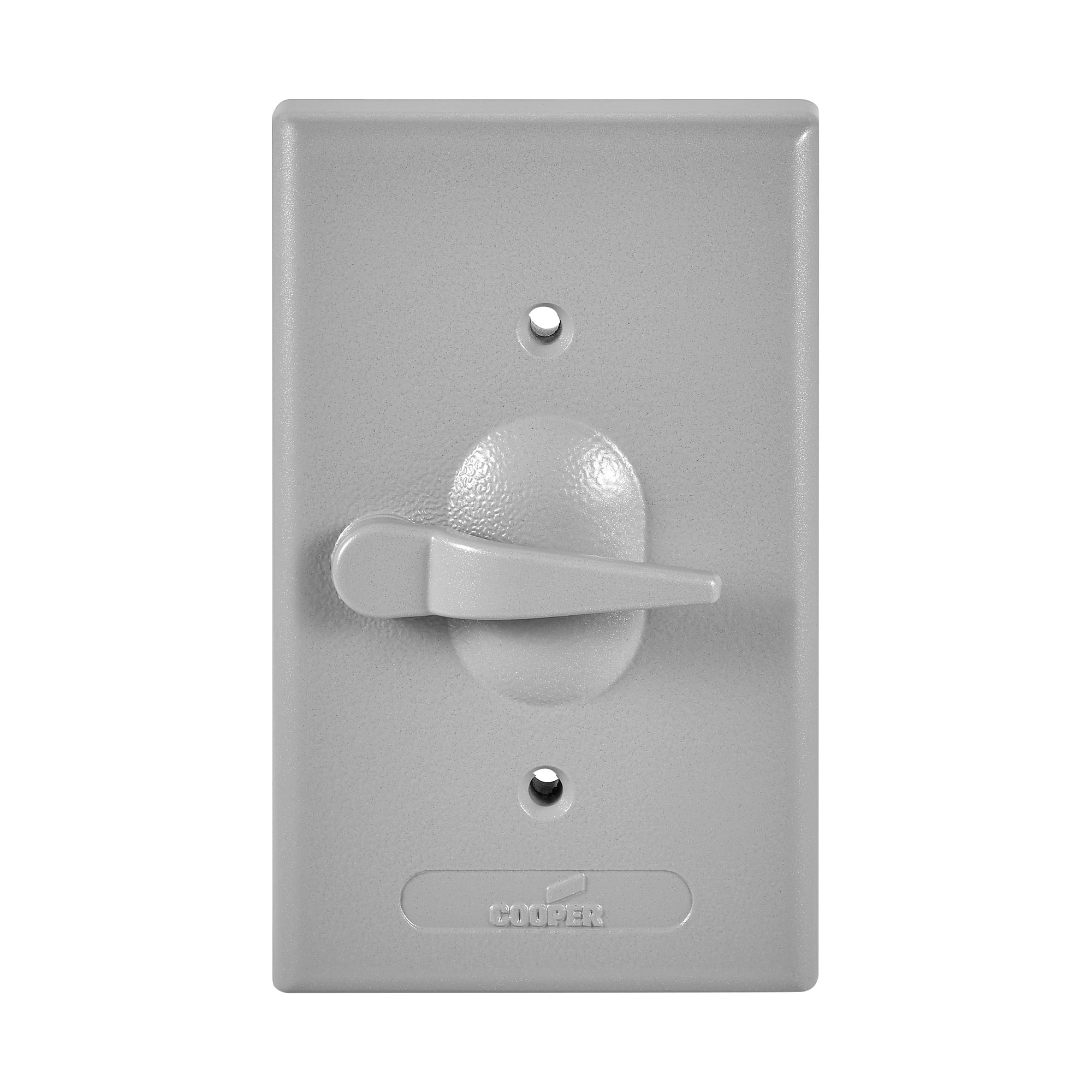 Eaton cover with switch, Three-way switch, Surface mount, Gray, Toggle switch, Wet, Metal, Single-gang, Vertical, Standard