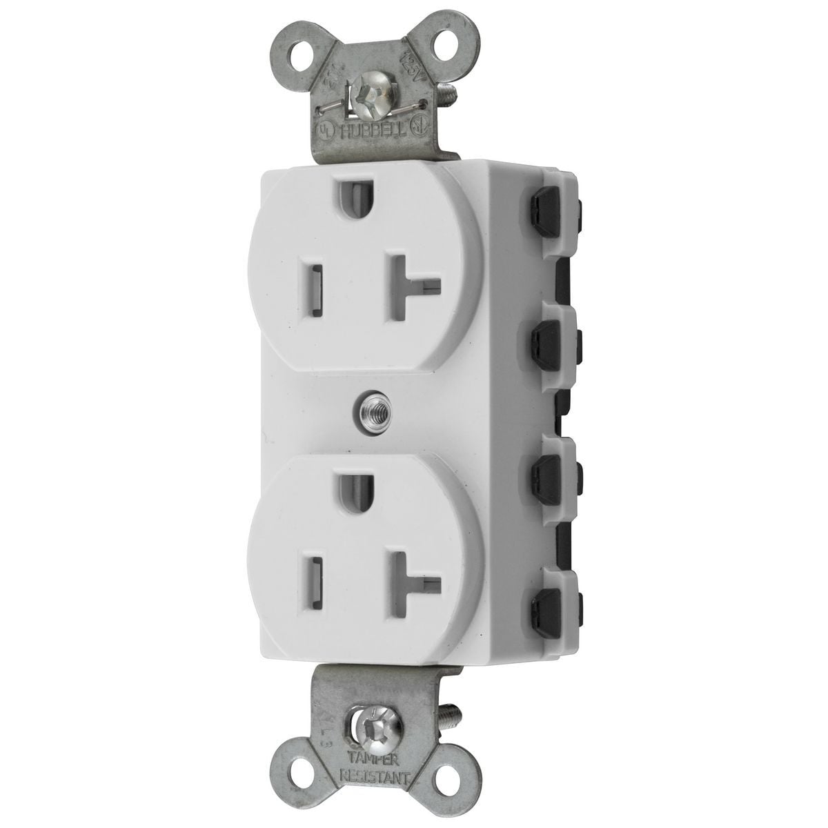 SNAP5362WTRA 1-Phase Duplex Extra Heavy Duty Grounding Standard Tamper-Resistant Traditional Screw Mount Straight Blade Receptacle, 125 V AC, 20 A, 2 Poles, 3 Wires, White