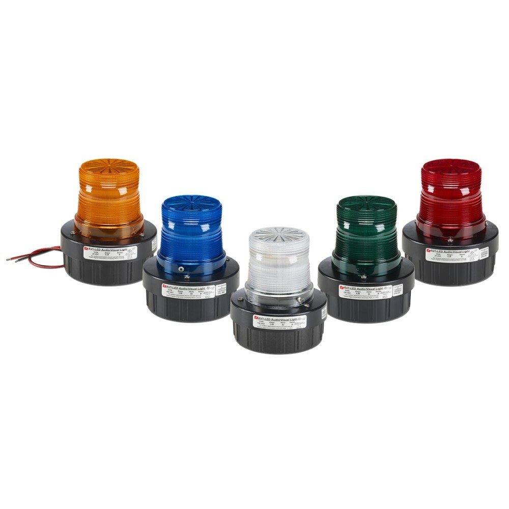 AV1-LED-120C Audio/Visual Combination Signal Economical Warning Light, 120 V AC, LED Lamp, 85 dB Sound, Indoor/Outdoor, Surface Mount, Clear Lens, cUL Listed|UL Listed