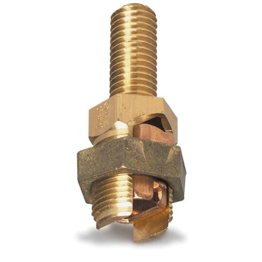 SP5SL Blackburn EZ-Ground Type SP Long Stud Non-Insulated Mechanical Service Post Connector, 1 Conductors, 2 to 1/0 AWG, 2 AWG Conductor, 1/2-13 x 1-1/4 in Stud, Bronze Alloy/Copper