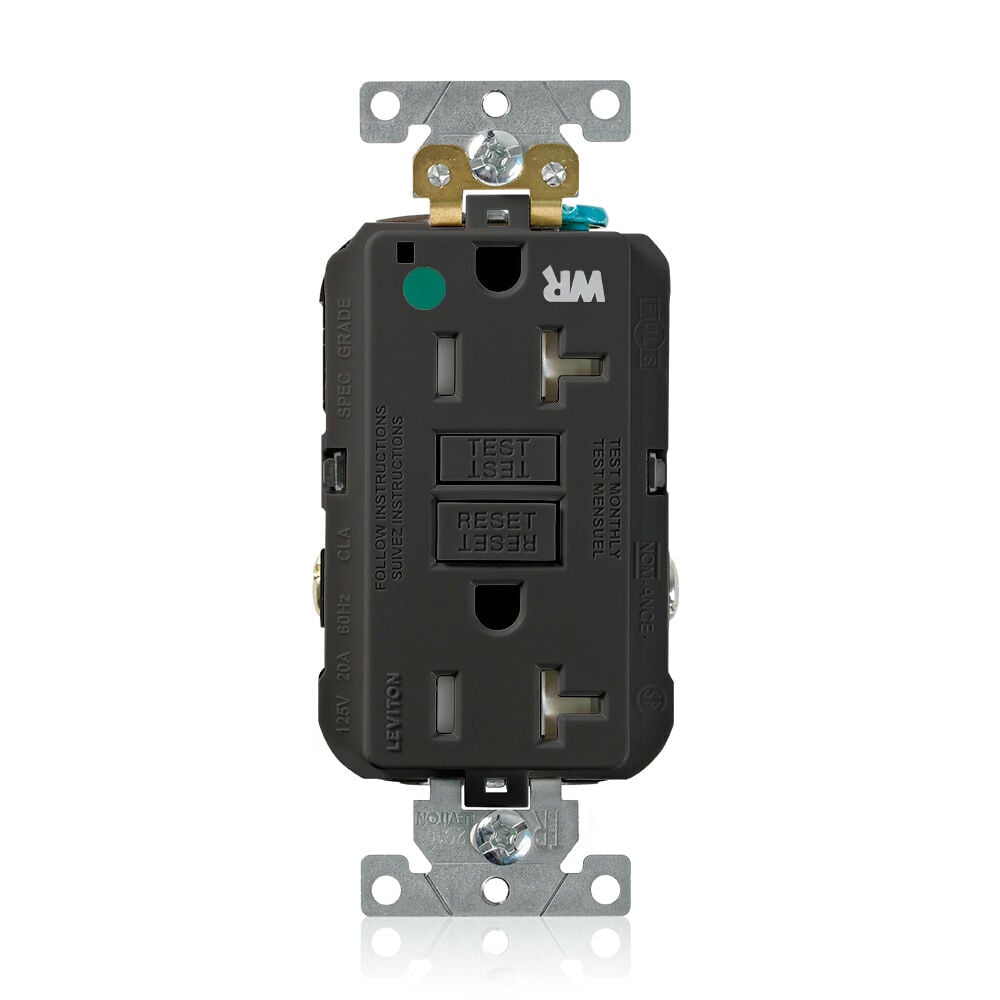 GFWT2-HGE SmartlockPro Duplex Feed Through Self-Test Slim Tamper/Weather Resistant GFCI Receptacle, 125 V AC, 20 A, 2 Poles, 3 Wires, Black