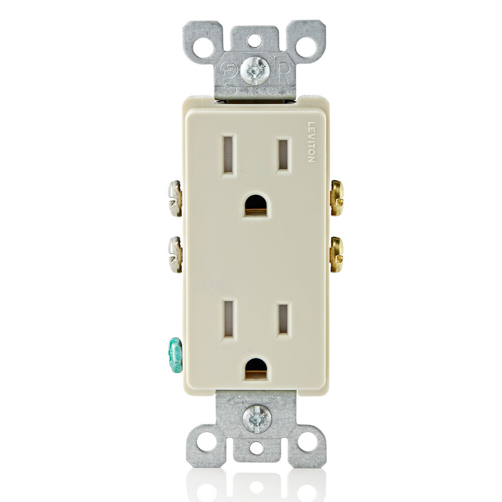 T5325-T Duplex Grounding Tamper-Resistant Straight Blade Receptacle, 125 V AC, 15 A, 2 Poles, 3 Wires, Light Almond