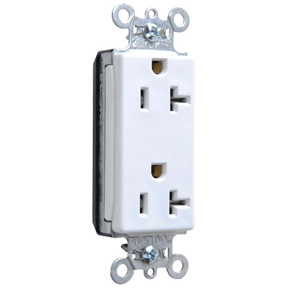 PT26352W PlugTail 20 Amp 125V Spec-Grade Decorator Duplex Receptacle, White
