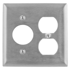 Hubbell Wiring Device Kellems, Wallplates and Boxes, Metallic Plates, 2-Gang, 1) Duplex 1) 1.60" Openings, Standard Size, Stainless Steel
