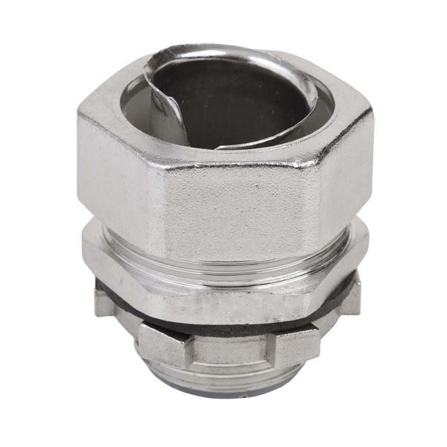 S61500FCS0 Rigid Male Straight Flexible Connector, 1-1/2 in Trade, For Use With Bare/PVC/Clear Coated Flexible Conduit, 316L Stainless Steel, #4 Polished