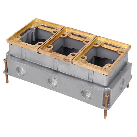 643 Steel City 640 Fully Adjustable Flush Service Floor Box, Cast Iron, 111 cu-in Capacity, 3 Gangs, 5-1/2 in L x 10 in W x 3-5/8 in H